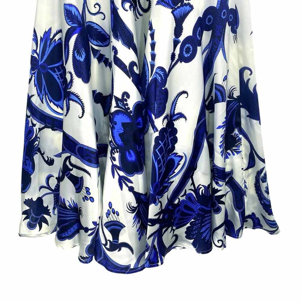 AGUACLARA Swimwear Maxi Skirt Sz M 100% Silk Shangri La Azul Peacock Resortwear - Picture 6 of 9